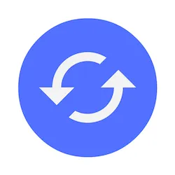 A blue circular icon with a refresh/sync arrows symbol.